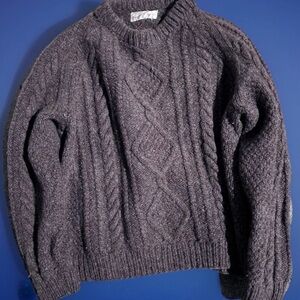 Men's Brown Cable Knit Crewneck Sweater Small